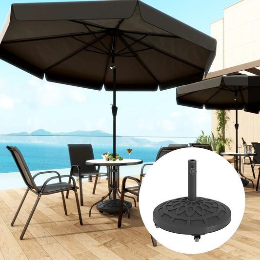 46lbs Resin Round Patio Umbrella Base With Wheels, Black Umbrella Bases Black at Gallery Canada