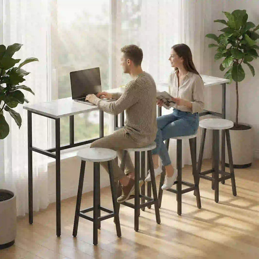 Bar Table Set Of 6, White Marble Breakfast Table And 4 Stools, White Bar Sets White Marble, Black at Gallery Canada