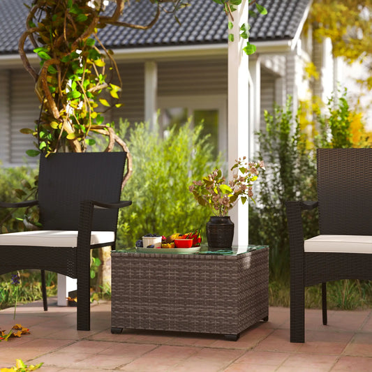 24.4" Patio Wicker Coffee Table, PE Rattan With Tempered Glass Top, Black Patio Side Tables Black at Gallery Canada