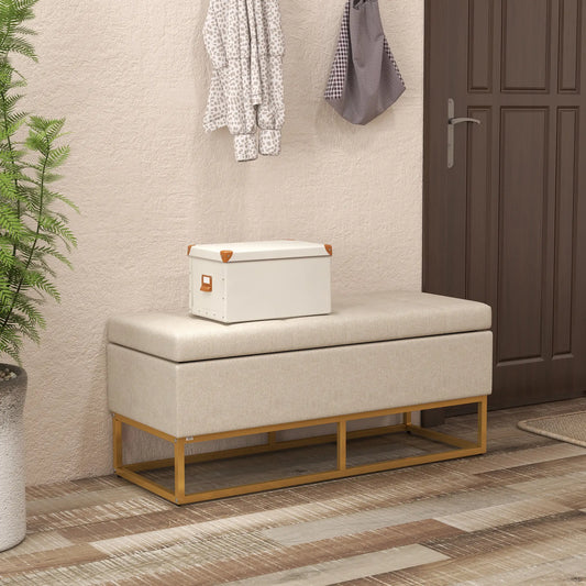 Linen Storage Ottoman Bench With Flip Top, Beige Storage Ottomans & Benches Beige at Gallery Canada