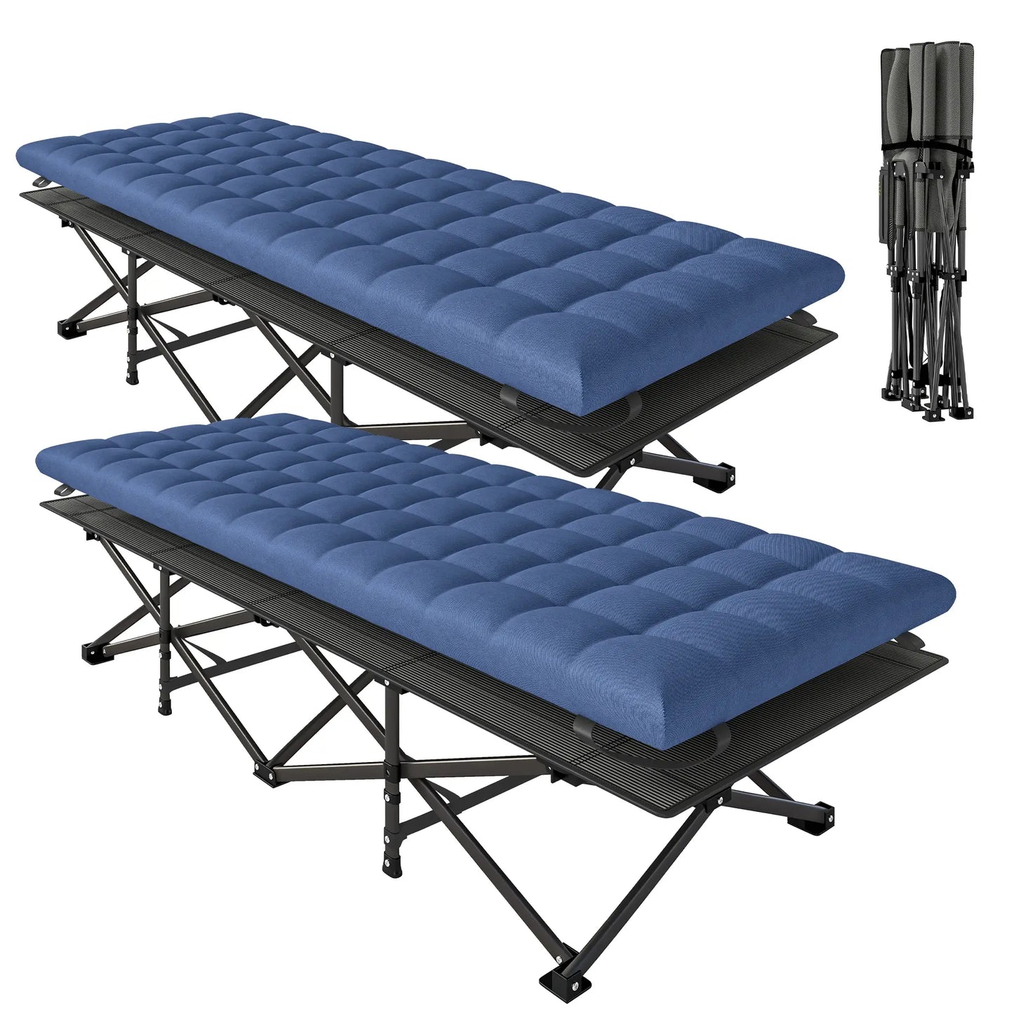Set Of 2 Camping Cots With Soft Pad, 32" Extra Wide, Blue Camping Cots at Gallery Canada