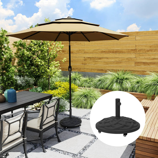 Round Patio Umbrella Base With Wheels, 44 Lbs Resin Stand, 1.3"/1.5"/1.9" Poles, Black Umbrella Bases Black at Gallery Canada