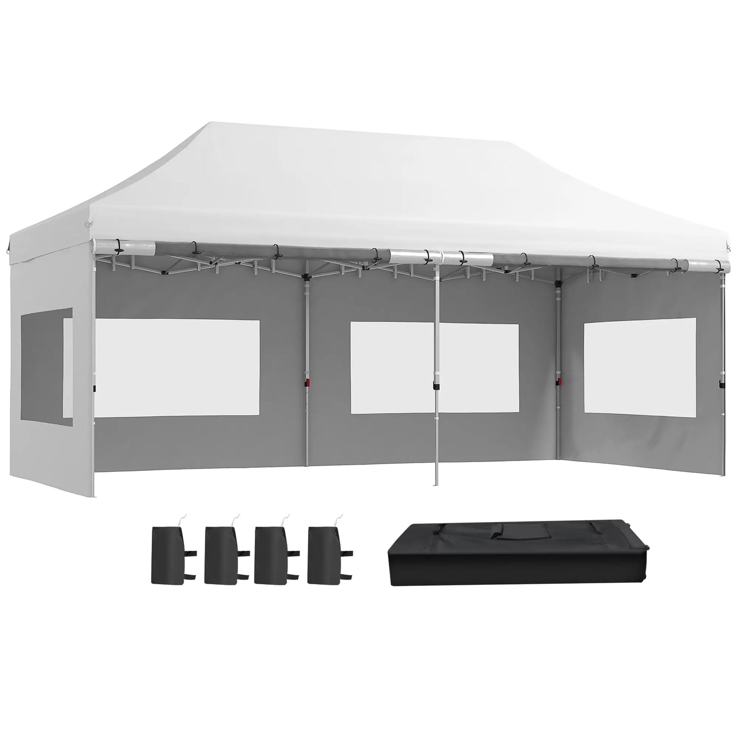 20' x 10' Folding Canopy Tent, Sidewalls, Windows, White Pop Up Canopies at Gallery Canada