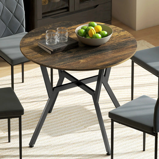 35 Inch Round Dining Table, Steel Frame, Rustic Brown Dining Tables Rustic Brown, Black at Gallery Canada