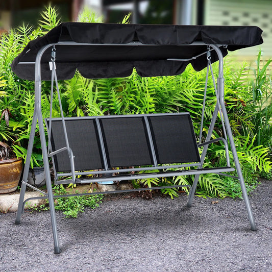 3-Seater Patio Swing, Outdoor Swing Chair, Black Patio Swings with Stand Black, Silver at Gallery Canada