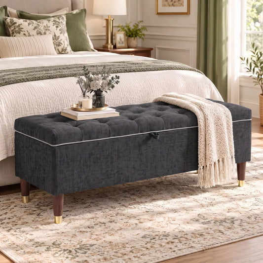 Upholstered Storage Ottoman Bench, 264 LBS Capacity, Dark Grey Storage Ottomans & Benches Dark Grey at Gallery Canada