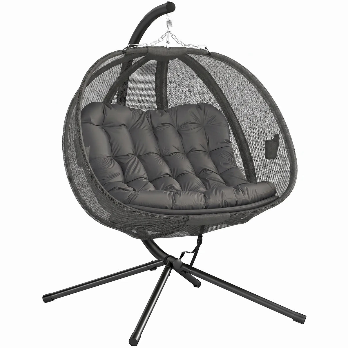 Double Egg Chair with Stand, 2 Person Hanging Swing, Grey Patio Swings with Stand at Gallery Canada