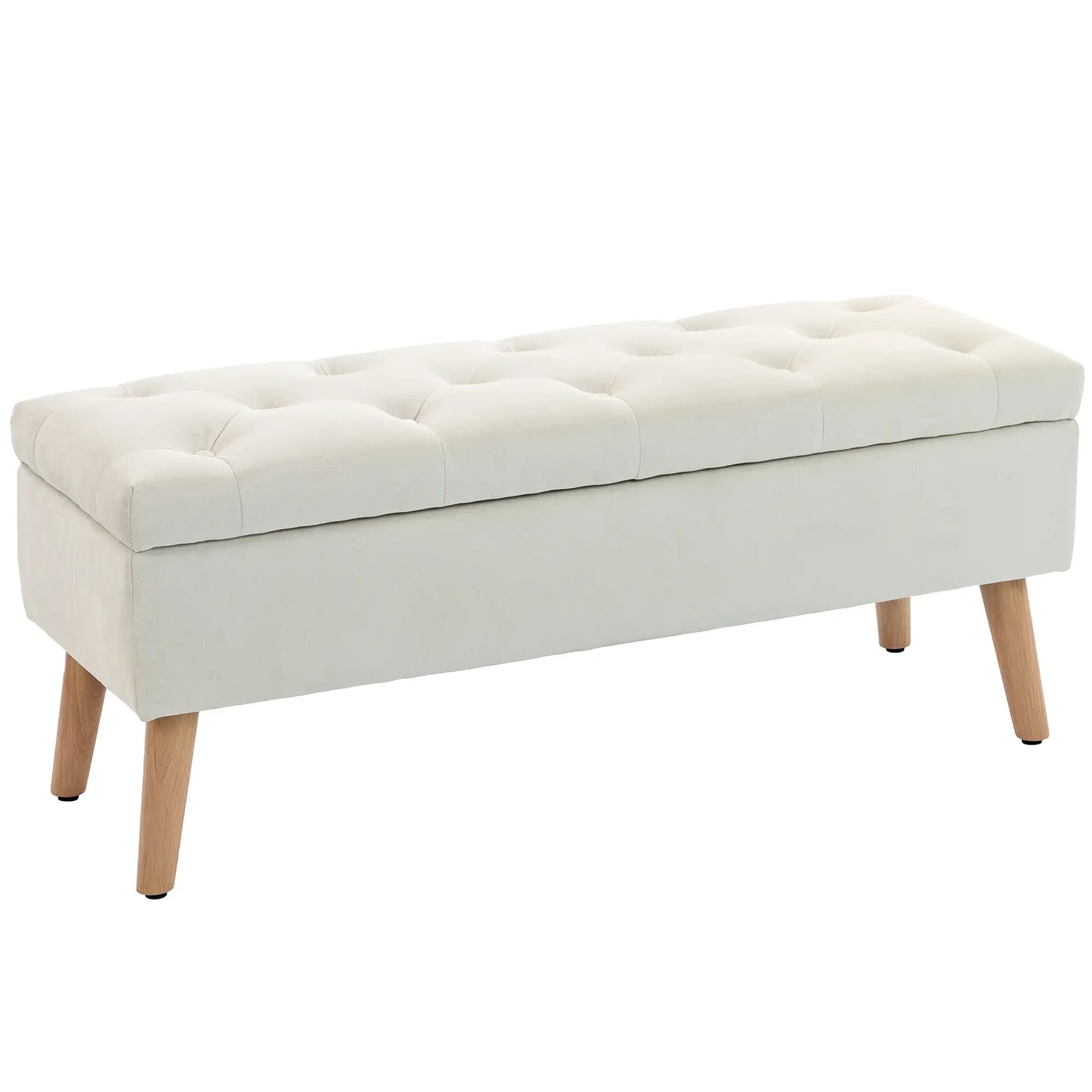 Storage Ottoman With Lid, Velvet Bench, Cream White Storage Ottomans & Benches at Gallery Canada