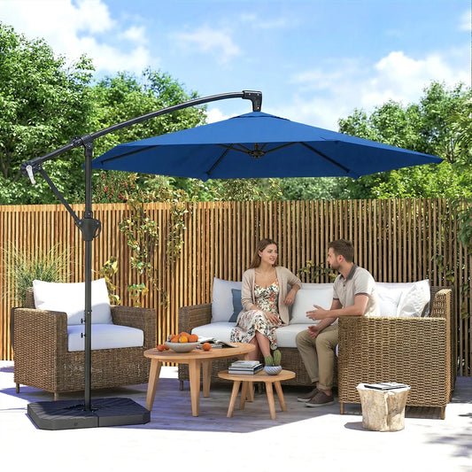 9.7 ft Offset Patio Umbrella, Water/Sand Fillable Weights, Navy Blue Offset Cantilever Umbrellas Navy Blue at Gallery Canada