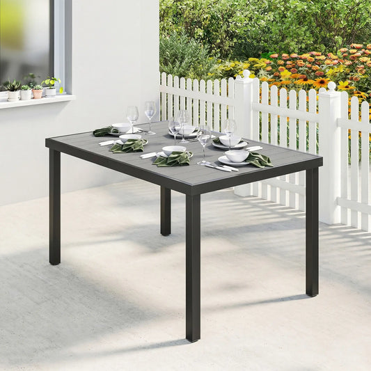 Rectangular Patio Table For 6, Wood-Plastic Composite Top, Steel Frame, Grey Patio Dining Tables Grey, Black at Gallery Canada
