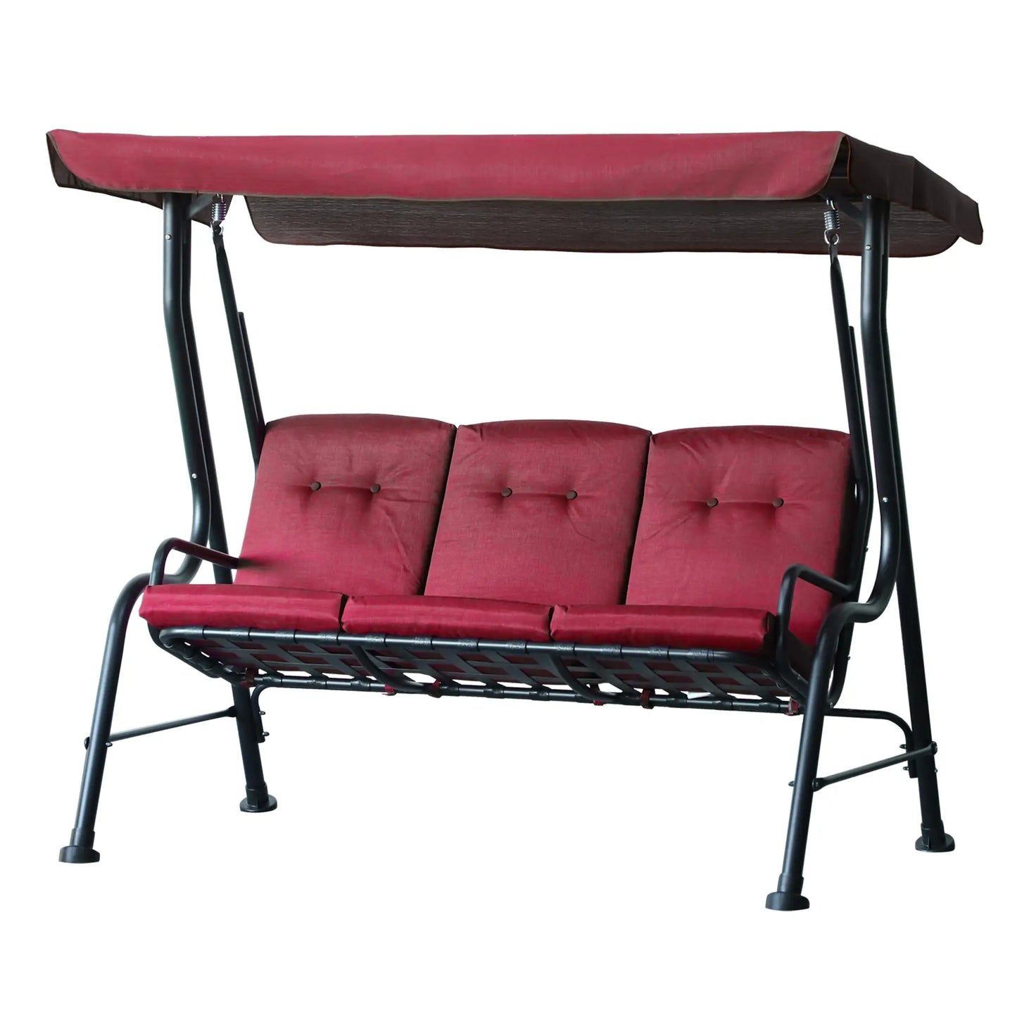 3-Person Porch Swing Chair, Adjustable Canopy, Thicken Cushion, Weather Resistant Steel Frame, Wine Red Porch Swings with Canopy at Gallery Canada