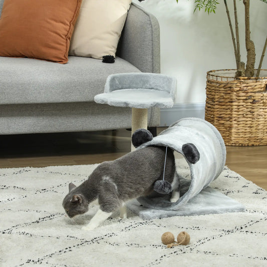 18.5" Small Cat Tree, Compact Cat Tower, Scratching Post, Plush Bed, Grey Cat Trees Grey at Gallery Canada