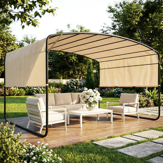 10' x 13' Retractable Pergola Canopy, Outdoor Metal Gazebo Sun Shade, Khaki Pergolas Khaki, Black at Gallery Canada