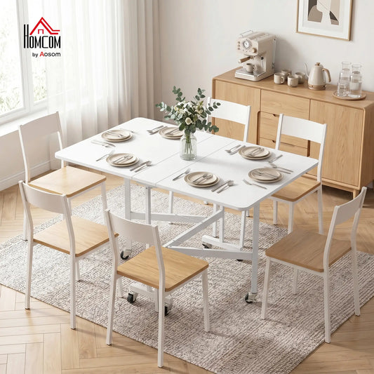 Six-Seater Drop-Leaf Dining Table with Wheels, White Dining Tables White at Gallery Canada