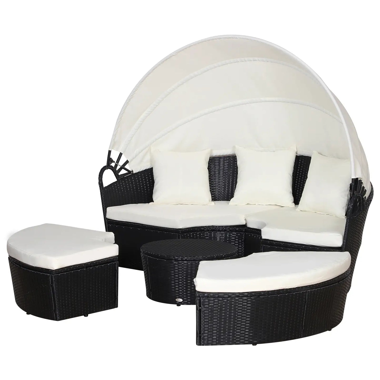 Outdoor Daybed with Canopy, PE Rattan Wicker Round Sofa, Patio Set with Cushions, Cream White Daybeds at Gallery Canada