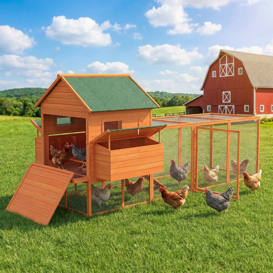 137" Wooden Chicken Coop With Run, Nesting Box, Orange Chicken Coops Orange at Gallery Canada
