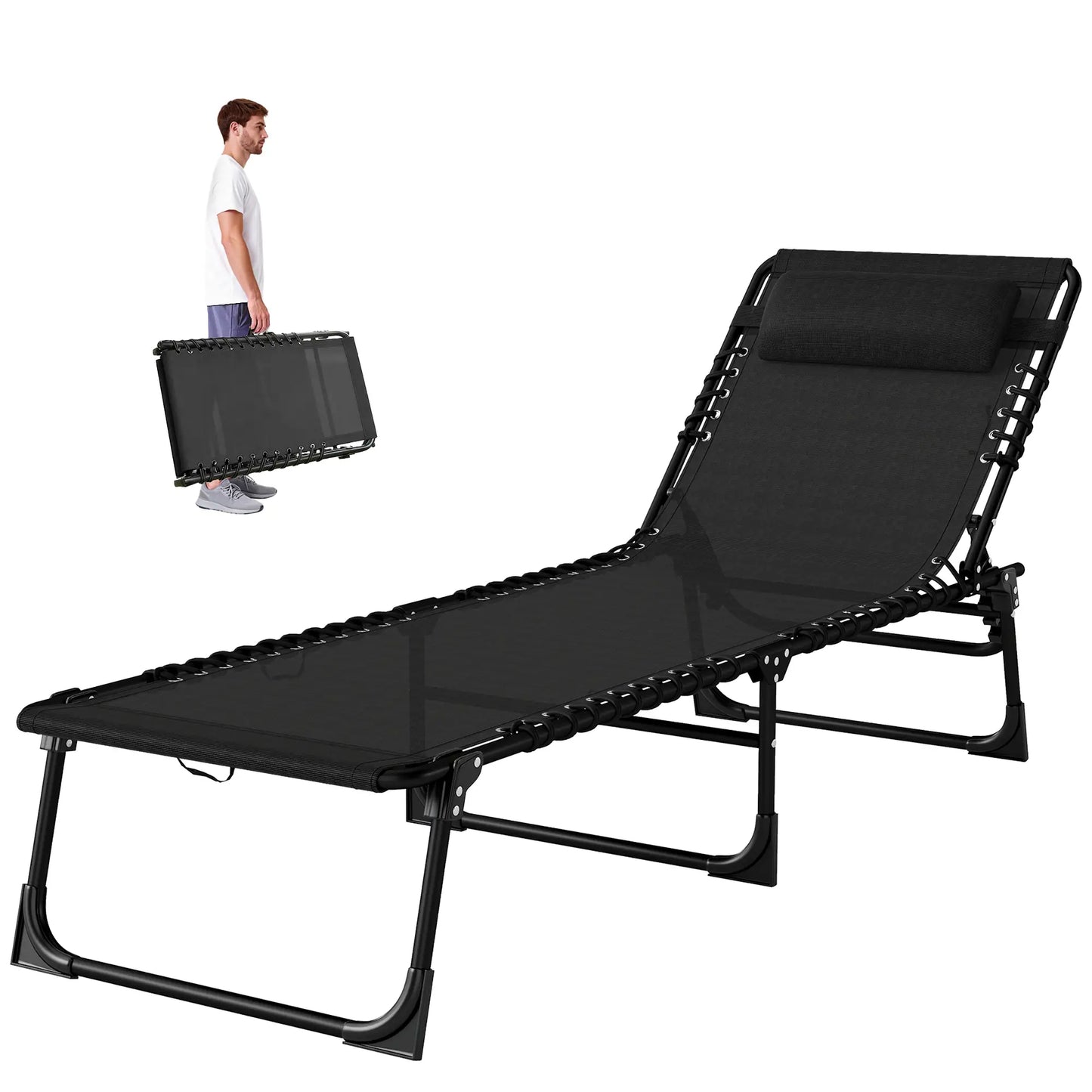 Outdoor Folding Lounge Chair, 4-Level Adjustable, Black Lounger Chairs at Gallery Canada