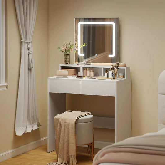 Makeup Vanity Desk with Mirror, LED Lights, Drawers, White Dressing & Vanity Tables White at Gallery Canada