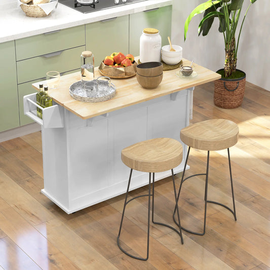 Kitchen Island with Drop Leaf, Rolling Cart, 3 Drawers, White Kitchen Islands & Kitchen Carts White, Natural at Gallery Canada