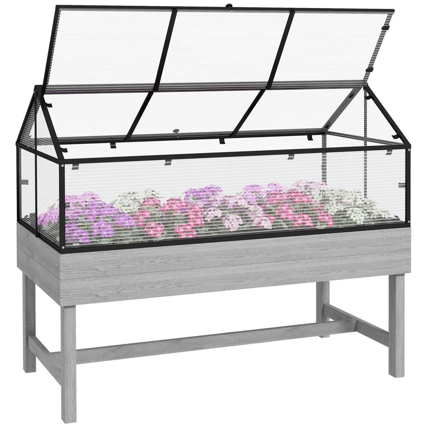 Wood Elevated Planter Box, Cold Frame Greenhouse, Raised Garden Bed, Distressed Grey, Grey Raised Garden Beds at Gallery Canada