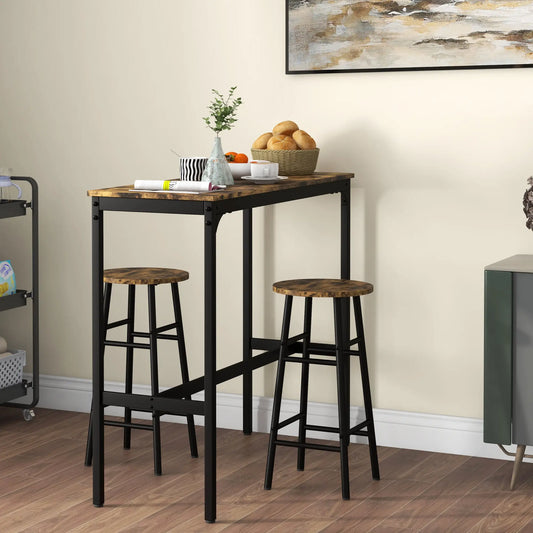 Counter Height Bar Table And Chairs Set, 2-Piece Dining Set Bar Sets Rustic Brown, Black at Gallery Canada