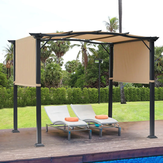 10'X8' Outdoor Pergola Gazebo With 2 Side Canopies, Khaki Pergolas Khaki at Gallery Canada