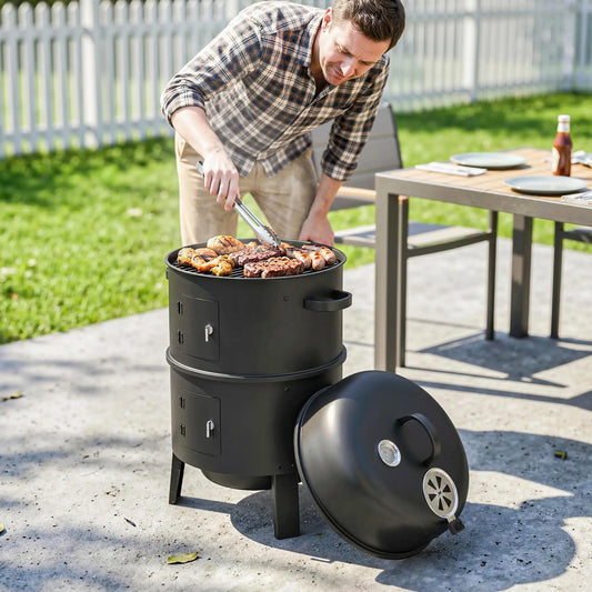 Vertical Charcoal Smoker, 2 Grill Grates, Thermometer, Vents, 2 Doors, Charcoal Charcoal BBQ Grils Black at Gallery Canada