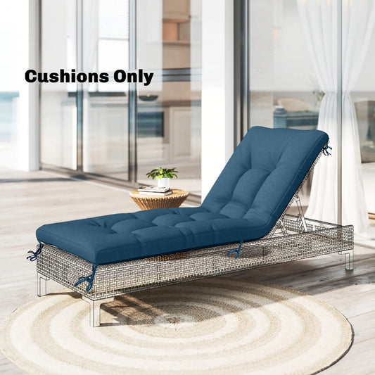 Patio Lounge Chair Cushion, UV50+ with Straps, 78 x 25.6 inch, Blue Patio Chair Cushions Blue at Gallery Canada