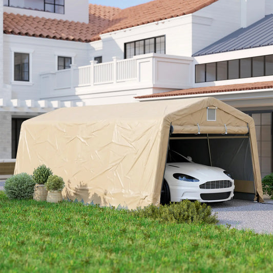 11' x 20' Portable Garage, Heavy Duty Carport Canopy, Khaki Car Shelters Khaki at Gallery Canada