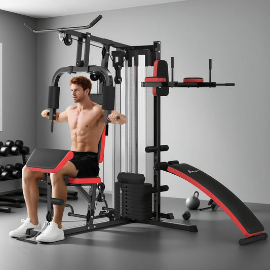 Home Gym Equipment, Workout Station with Bench, Push Up Stand, Dip Station, 99lbs Weights Power Towers Black at Gallery Canada