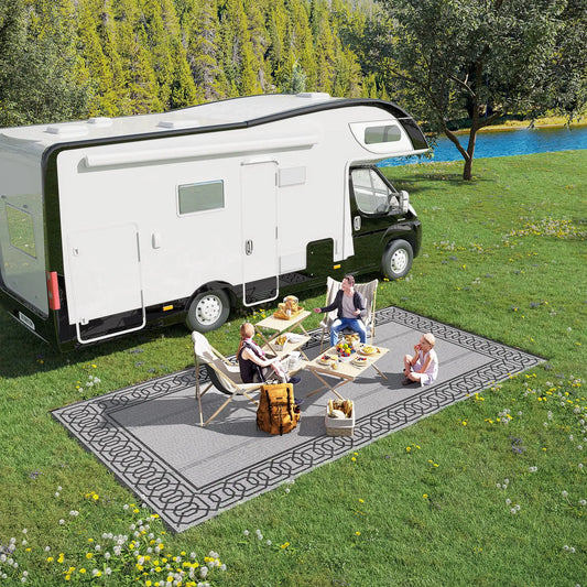 Portable Outdoor Rug, 9' x 18', Waterproof, Reversible, Black and Grey Outdoor Reversible Rugs Black and Grey at Gallery Canada