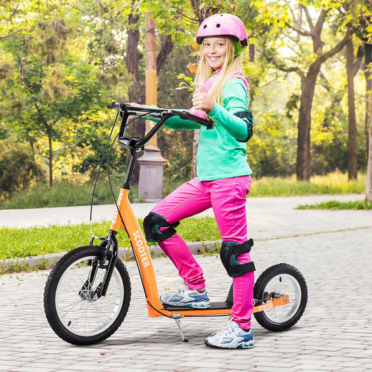 Kids Scooter, Adjustable Handlebar, Dual Brakes, Inflatable Wheels, Age 5+, Orange Scooters Orange at Gallery Canada