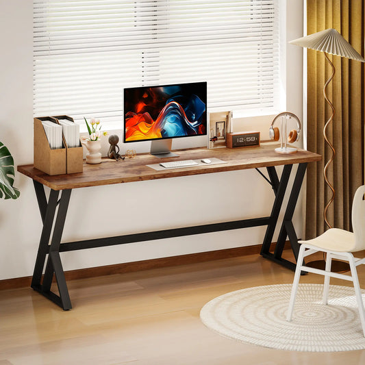 71" Computer Desk, Industrial Writing Table, Rustic Brown Writing Desks Black, Rustic Brown at Gallery Canada