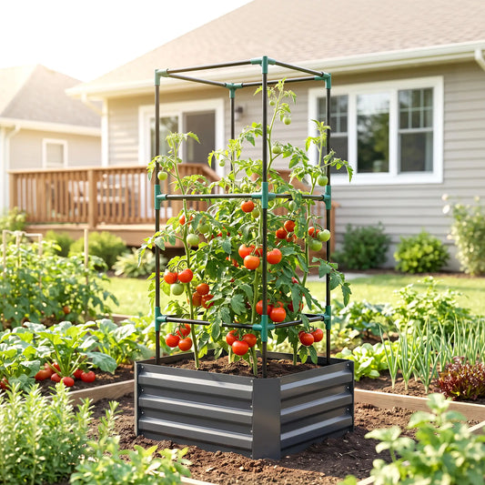 Galvanized Planter Box, Raised Garden Bed with Trellis, Grey Galvanized Planter Boxes Charcaol Grey at Gallery Canada
