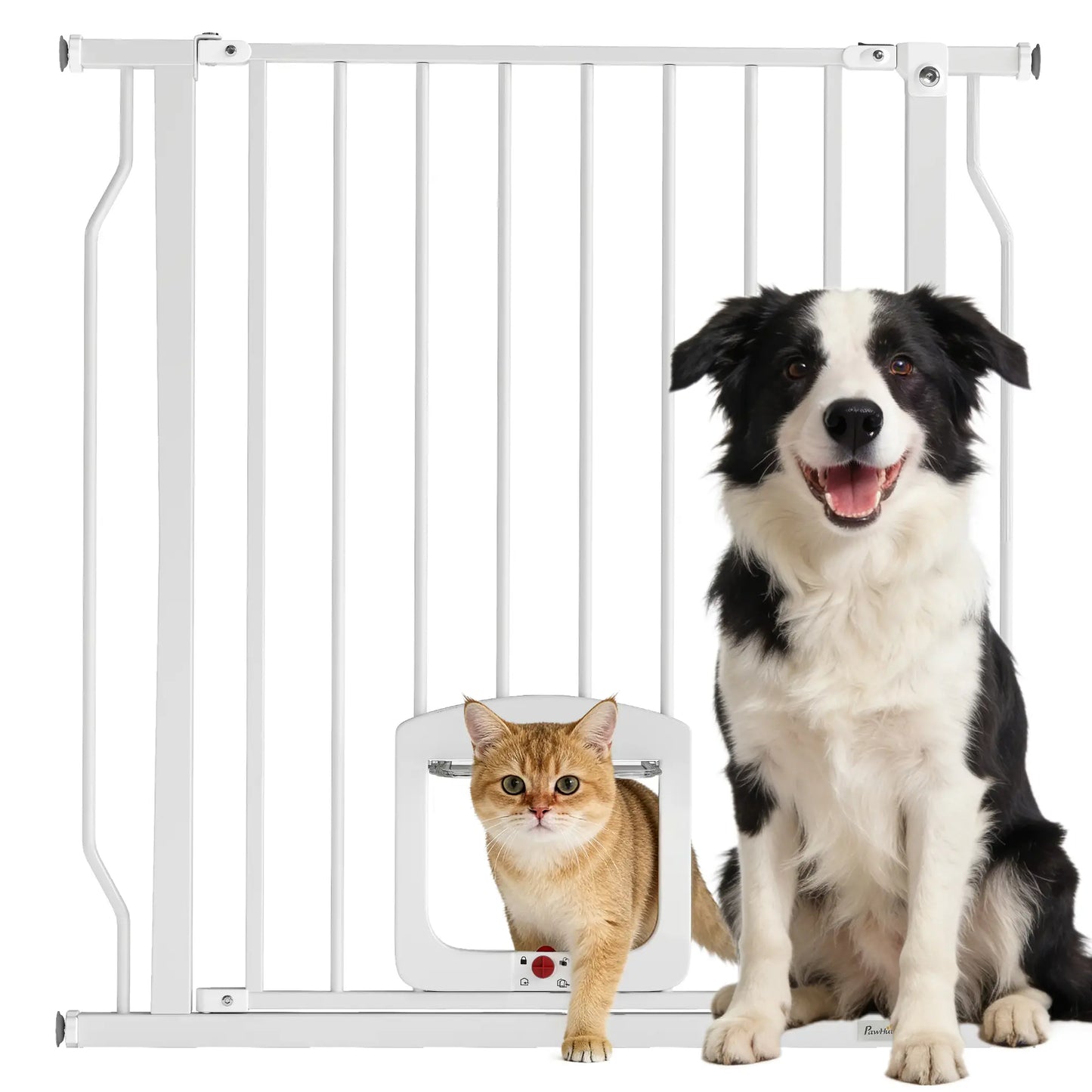 29.5-33.5" Adjustable Dog Gate with Cat Door, White Pet Gates at Gallery Canada