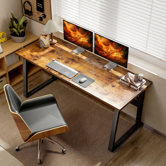 71 Inch Computer Desk, Home Office Study Table, Brown Writing Desks Black, Rustic Brown at Gallery Canada