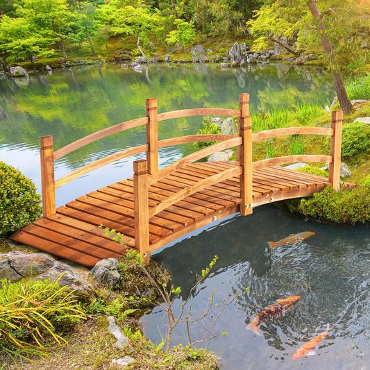 6FT Wooden Garden Bridge, Arc Footbridge with Guardrails, Orange Garden Bridges Orange at Gallery Canada
