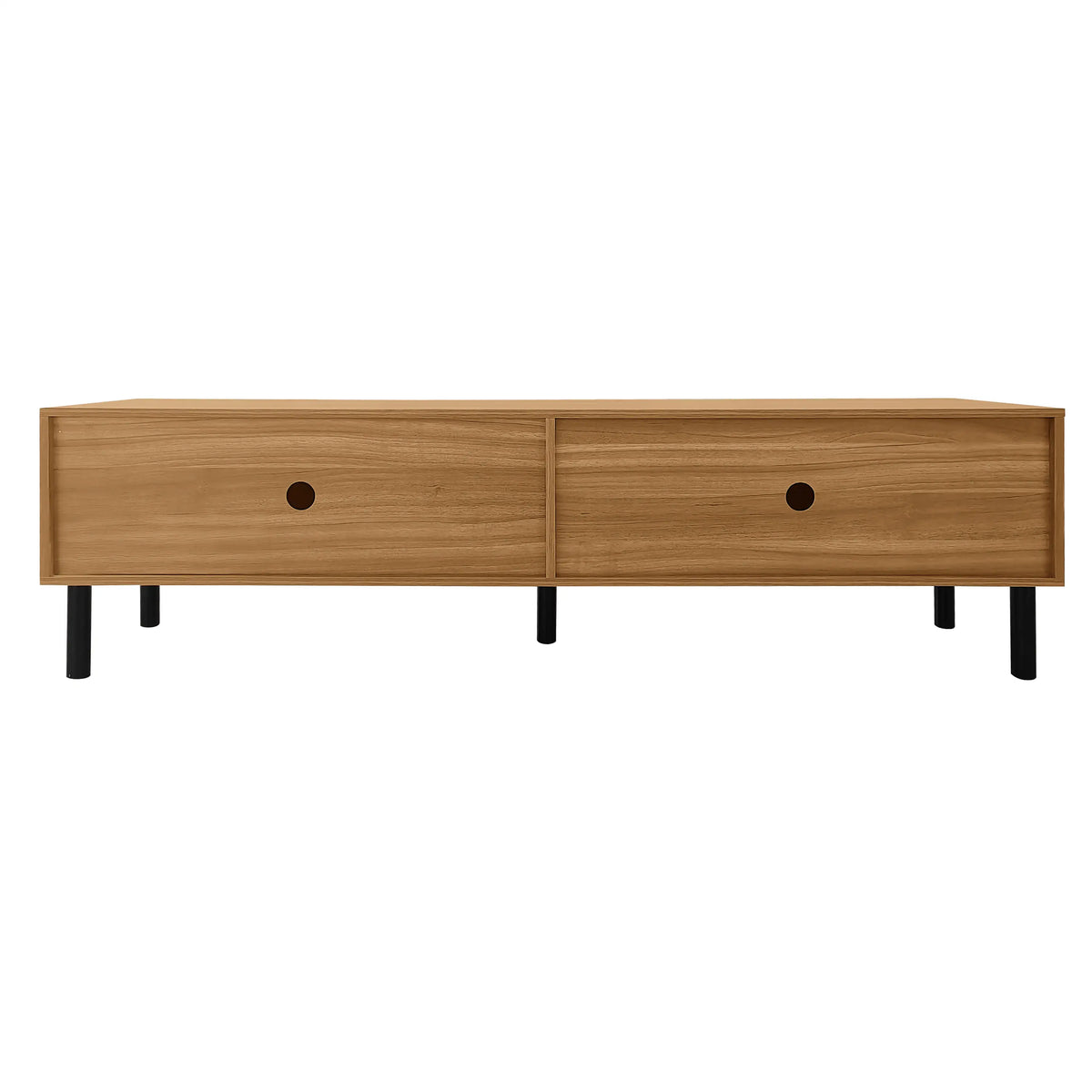 Elegant Stripe Design Stand, Sturdy Wooden Legs, 3 Doors, 67" L x 15" W x 18.5" H, Natural, Black TV Stands at Gallery Canada