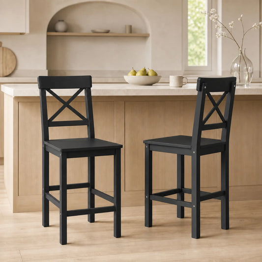 Farmhouse Counter Height Stools Set of 2, Solid Wood, Kitchen Island Bar Stools Black at Gallery Canada