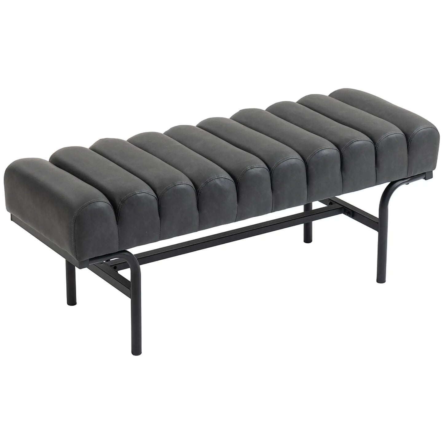 PU Leather Bedroom Bench, Cylindrical Seat, Metal Legs, Black Storage Ottomans & Benches at Gallery Canada