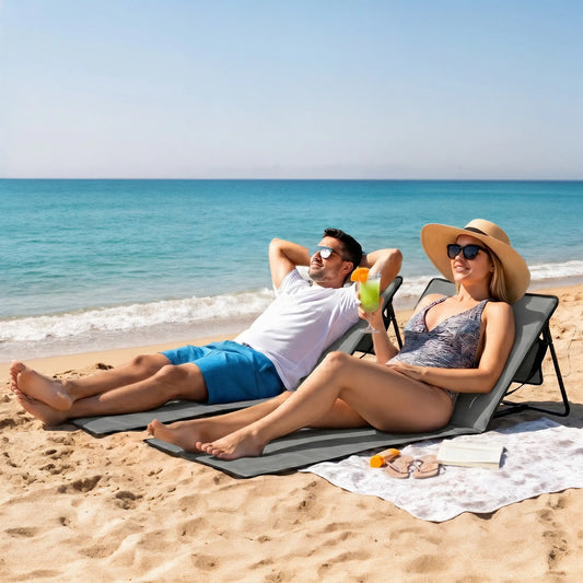 Foldable Lounge Chairs, Adjustable Backrest, Set of 2, Grey Beach Accessories Grey at Gallery Canada