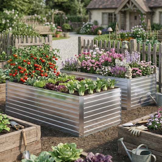 Galvanised Raised Garden Bed Set, 6 x 3 x 2 ft, Silver