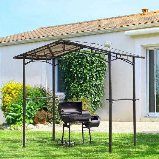 8' x 5' Hardtop Grill Gazebo, Aluminium BBQ Canopy, Outdoor with Shelves, Aluminium BBQ Grill Gazebos Black at Gallery Canada