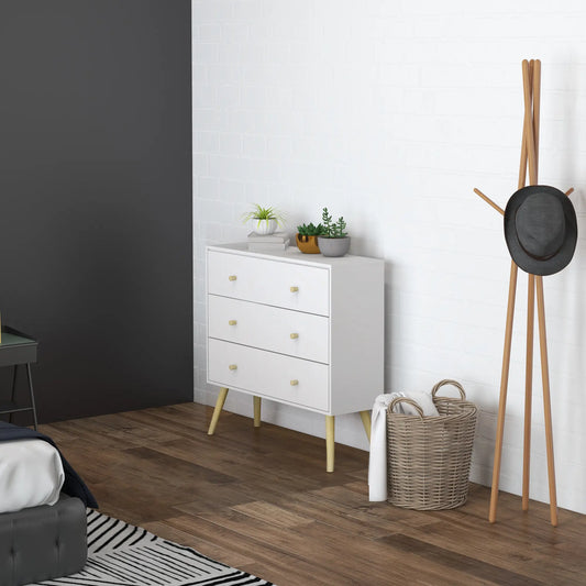 Dresser, 3 Drawers, Solid Wood Legs, Storage Organizer, White Storage Cabinets White at Gallery Canada