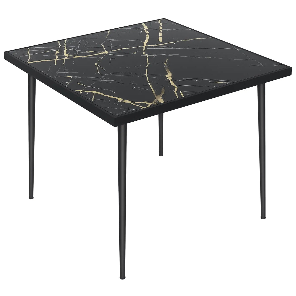 Square Patio Dining Table for 4, Marble Effect Glass Top, Steel Frame, Black Patio Dinning Tables at Gallery Canada