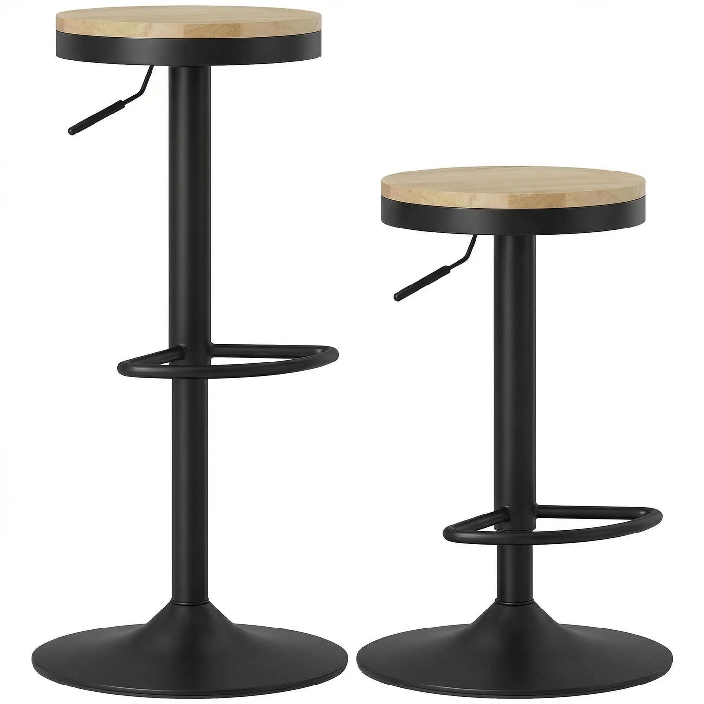 Wood Swivel Barstools Set Of 2, Adjustable Height, Natural Wood And Black, Black Bar Stools at Gallery Canada