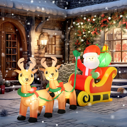8ft Santa Claus Inflatable with Sleigh, Reindeer, LED Lights Christmas Inflatables Multi Colour at Gallery Canada
