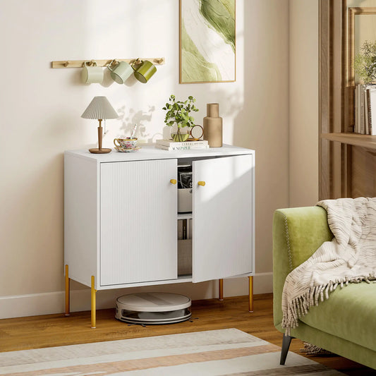 Sideboard, Modern Buffet Cabinet, Fluted Doors, Adjustable Shelf, White Storage Cabinets White, Gold at Gallery Canada