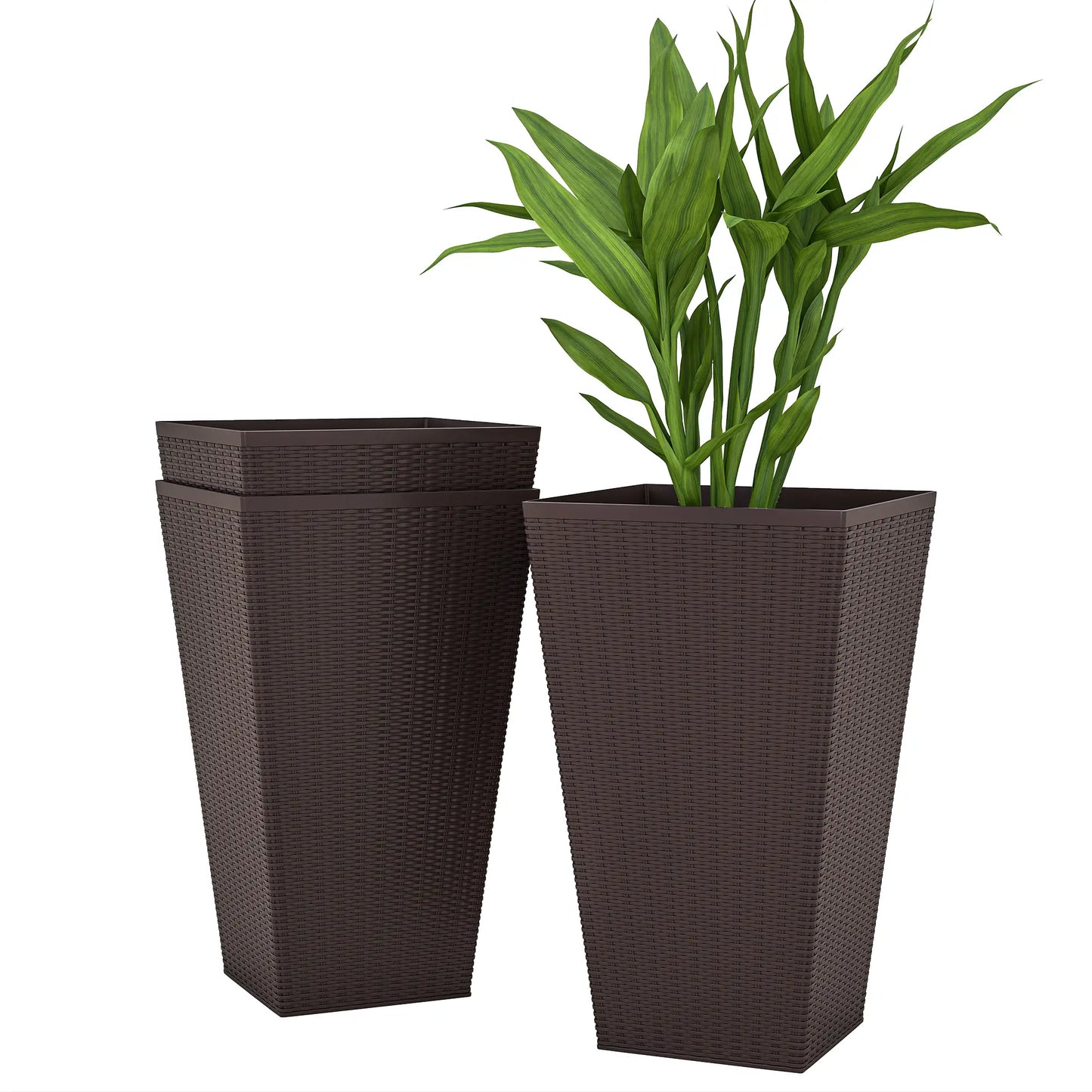 Set of 3 Tall Plant Stand, Indoor Outdoor Flower Pot, Brown Garden Accessories at Gallery Canada