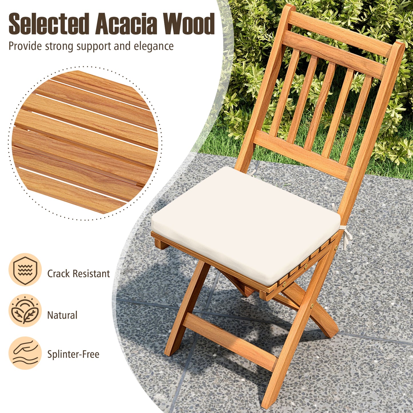 Folding Chairs, Set of 2, Soft Seat Cushion, White Patio Dining Chairs at Gallery Canada
